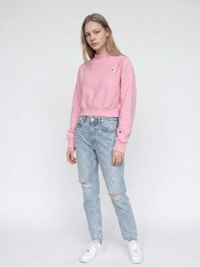 Champion Reverse Weave Pink Cropped Sweatshirt Small